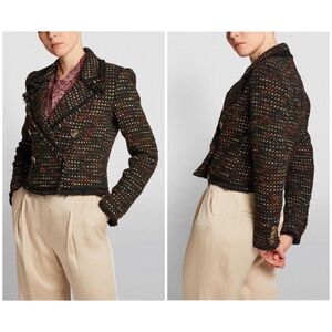 $695 Veronica Beard Nalani Tweed Wool Metallic Plaid Fitted Jacket Blazer Size 4
